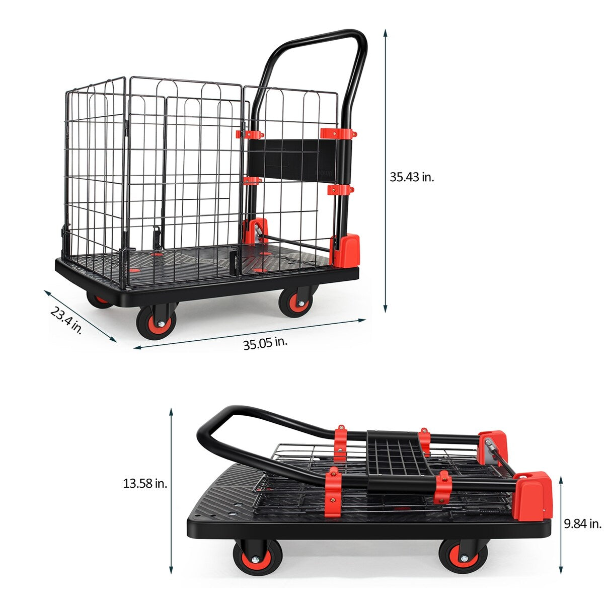 Foldable Platform Push Hand Truck Cart, Basket Cage Cart, 660 lbs. Weight Capacity - 660-lbs-Weight-Capacity