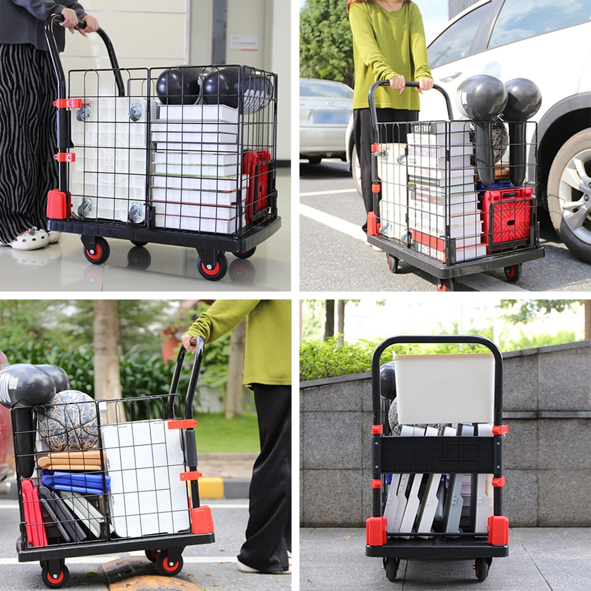 Foldable Platform Push Hand Truck Cart, Basket Cage Cart, 660 lbs. Weight Capacity - 660-lbs-Weight-Capacity