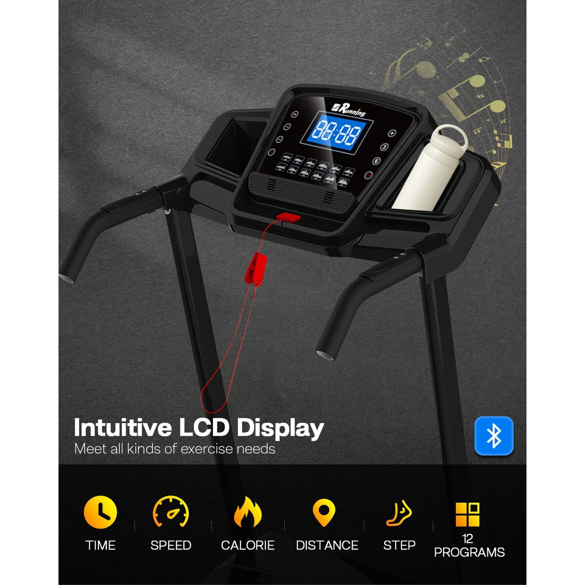Foldable Treadmill with Incline, Folding Treadmill for Home Electric,Handrail Controls Speed, Pulse Monitor