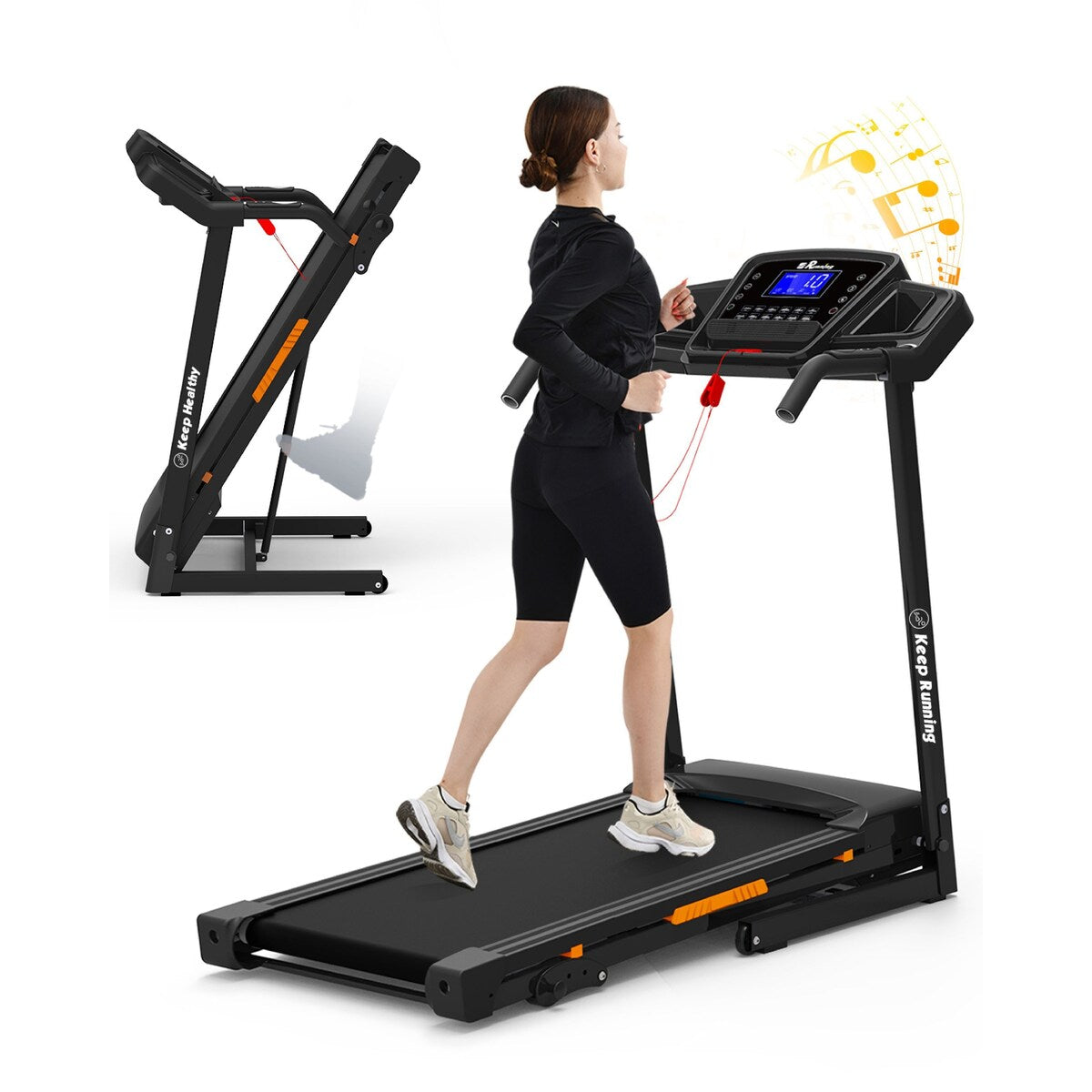 Foldable Treadmill with Incline, Folding Treadmill for Home Electric,Handrail Controls Speed, Pulse Monitor