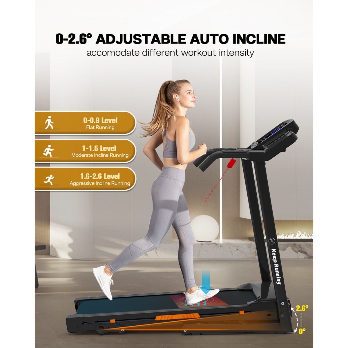 Foldable Treadmill with Incline, Folding Treadmill for Home Electric,Handrail Controls Speed, Pulse Monitor