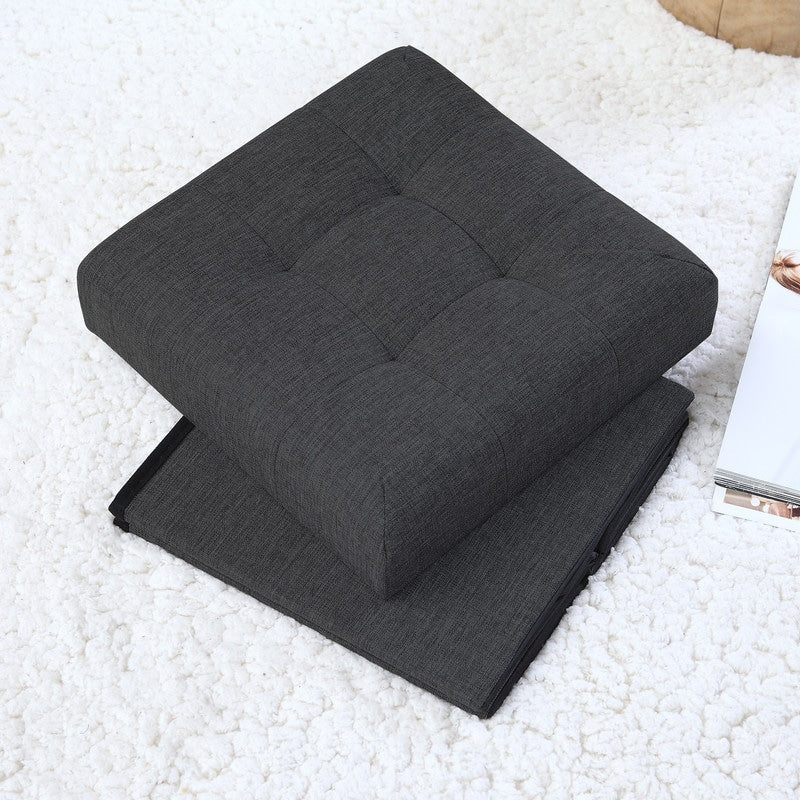 Foldable Tufted Linen Storage Ottoman
