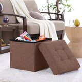 Foldable Tufted Linen Storage Ottoman