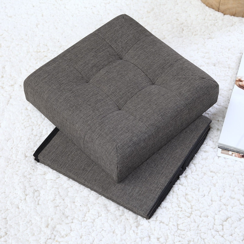 Foldable Tufted Linen Storage Ottoman
