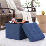 Foldable Tufted Linen Storage Ottoman