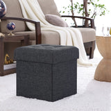 Foldable Tufted Linen Storage Ottoman