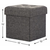 Foldable Tufted Linen Storage Ottoman