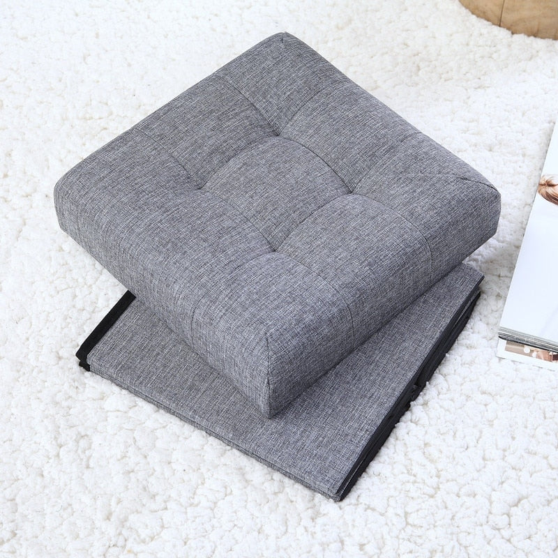 Foldable Tufted Linen Storage Ottoman