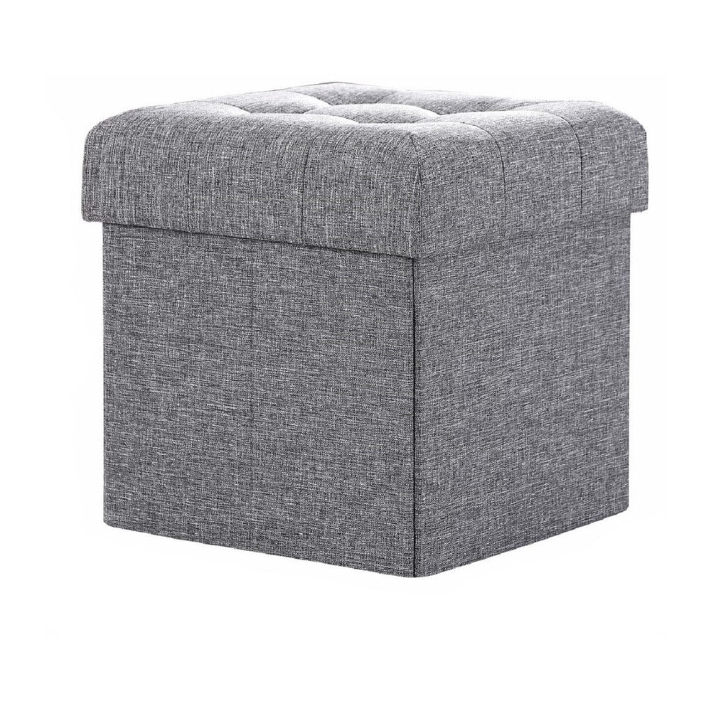 Foldable Tufted Linen Storage Ottoman