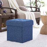Foldable Tufted Linen Storage Ottoman