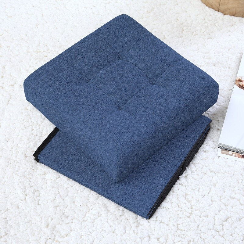 Foldable Tufted Linen Storage Ottoman