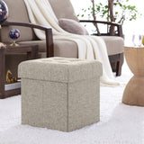 Foldable Tufted Linen Storage Ottoman