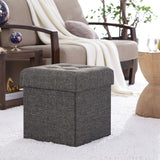 Foldable Tufted Linen Storage Ottoman