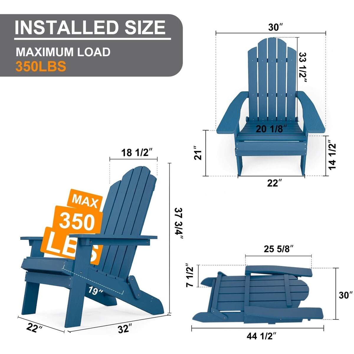 Folding Adirondack Chair Weather resistant Outdoor Garden Patio Chair by WINSOON