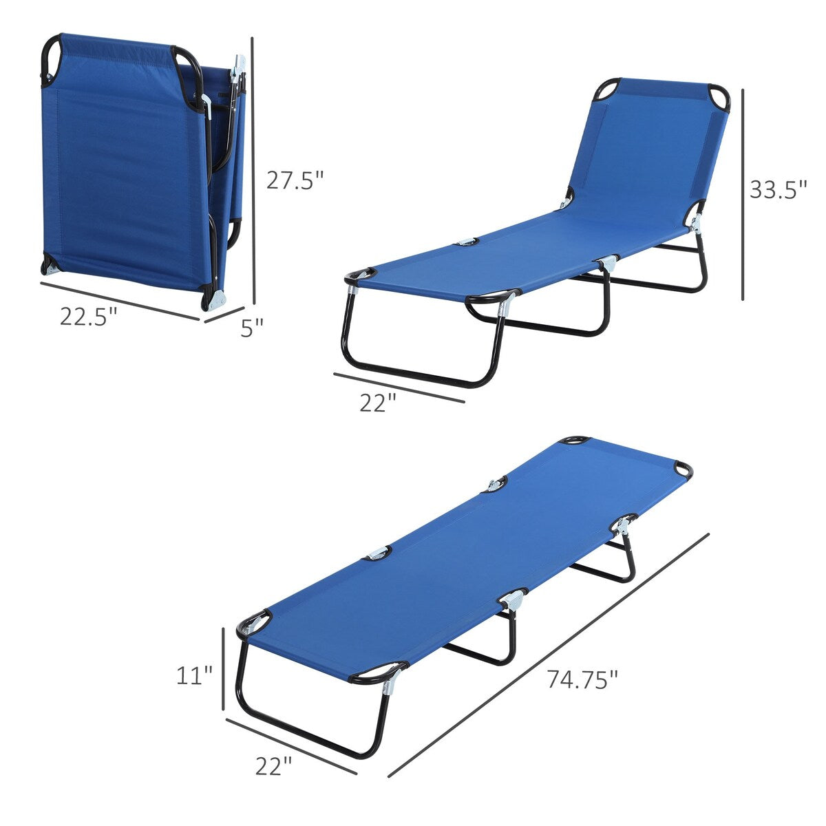 Folding Chaise Lounge Pool Chair,Patio Sun Tanning Chair,Outdoor Lounge Chair with 5-Positions Reclining Back,Oxford Fabric Seat