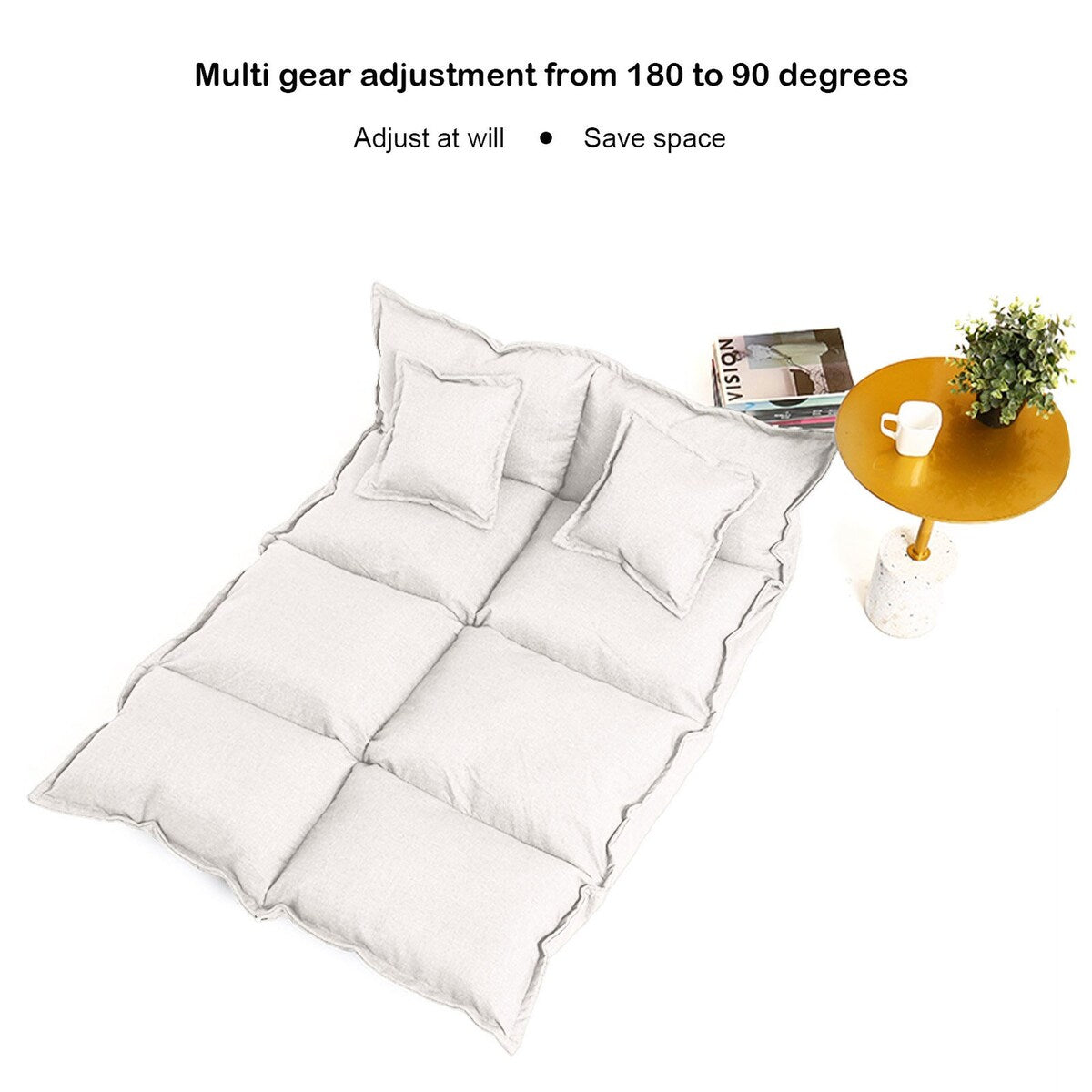 Folding Couch Bed Convertible Floor Sofa, with 2 Pillows Foldable 63 Inch Guest Chaise Lounge Linen Fabric