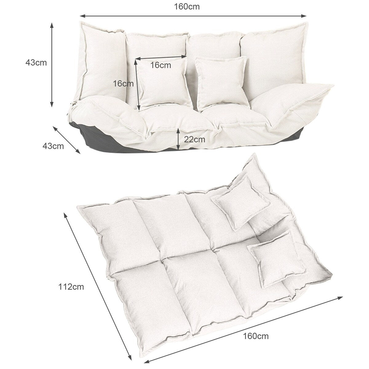 Folding Couch Bed Convertible Floor Sofa, with 2 Pillows Foldable 63 Inch Guest Chaise Lounge Linen Fabric