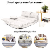 Folding Couch Bed Convertible Floor Sofa, with 2 Pillows Foldable 63 Inch Guest Chaise Lounge Linen Fabric