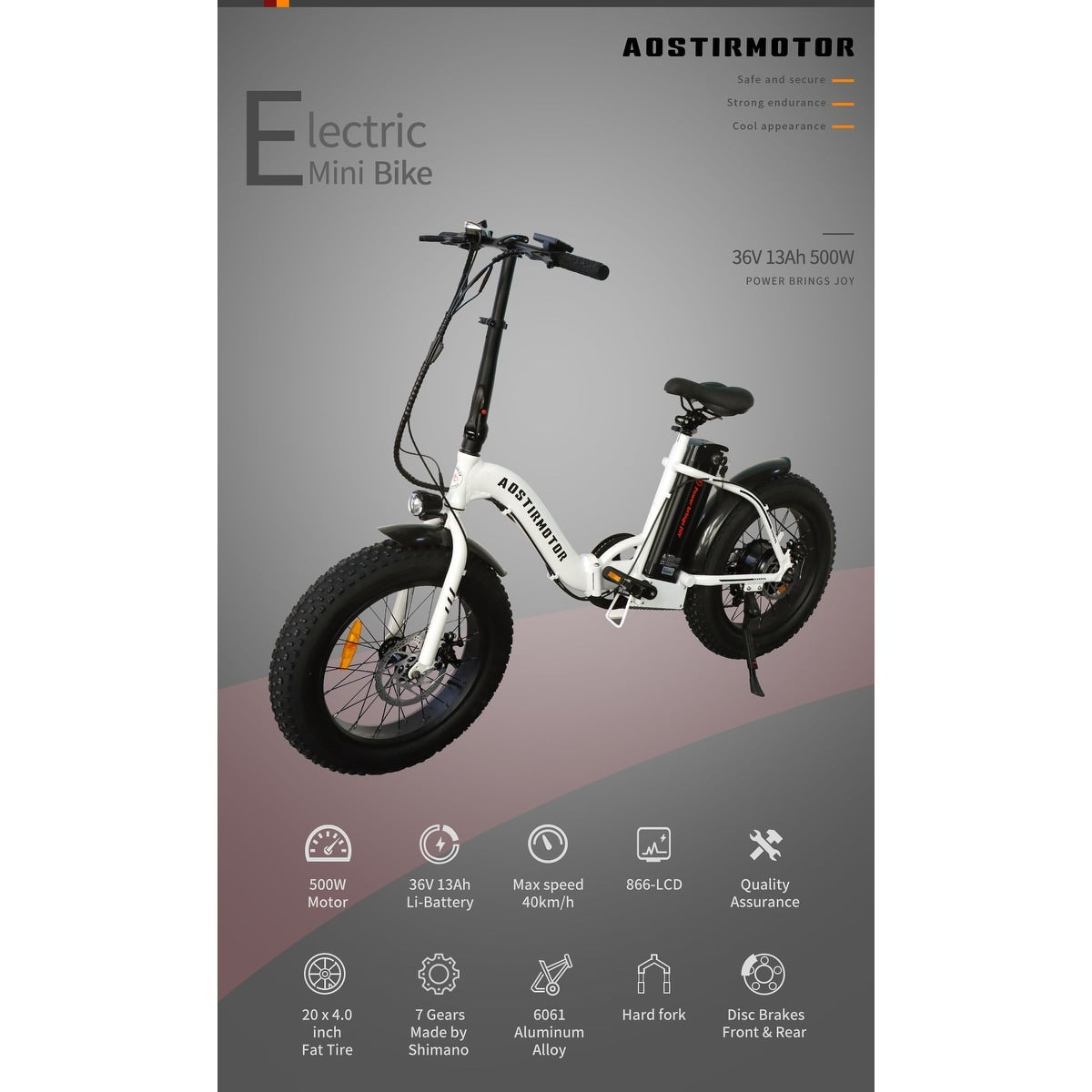 Folding Electric Bike With 36V/13Ah Li-Battery Beach Snow Bicycle