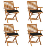 Folding Garden Chairs with Cushions 4 pcs Solid Teak Wood