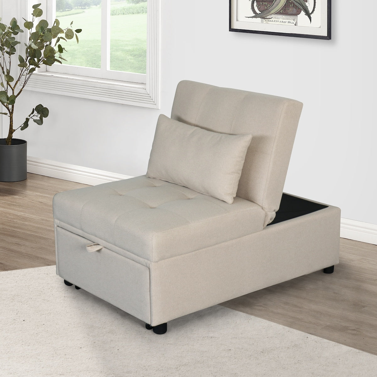 Folding Ottoman Sofa Bed Convertible Chair Ergonomic Design Single Bed