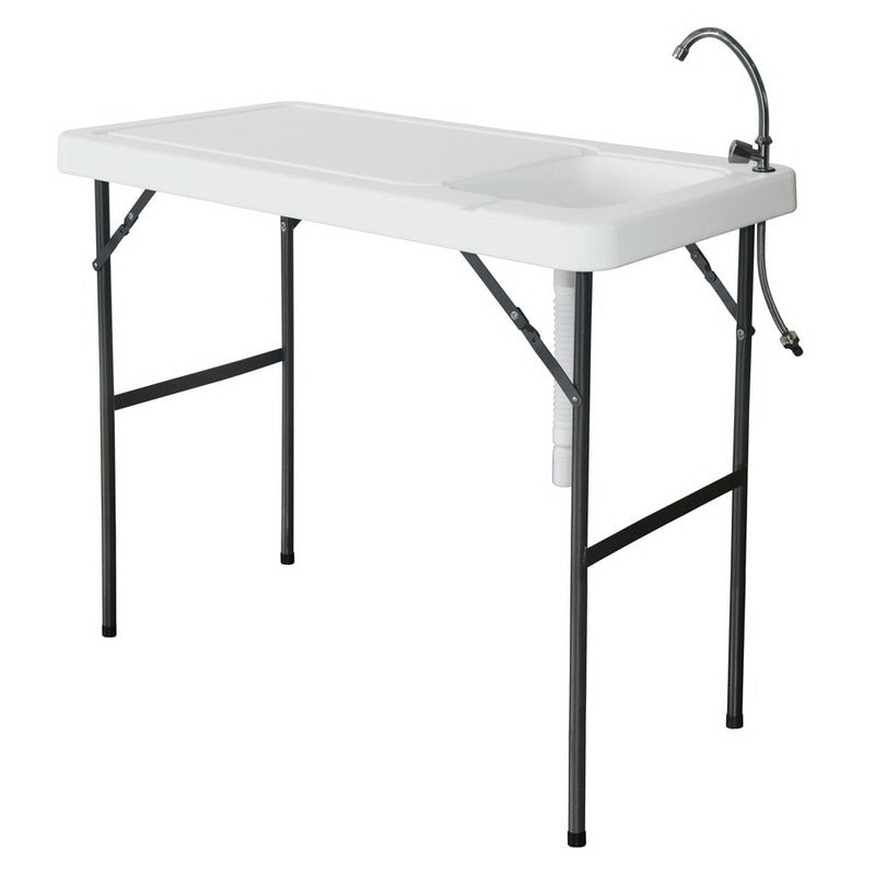 Folding Portable Fish Table with Sink Faucet - White - 23" x 37" x 45"