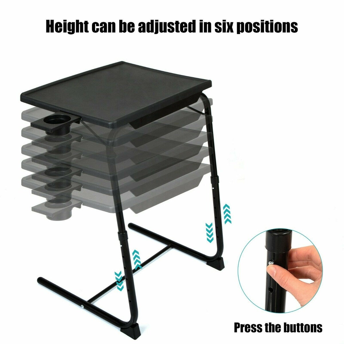 Folding TV Tray Laptop Table End Table Height Adjustable Cup Holder