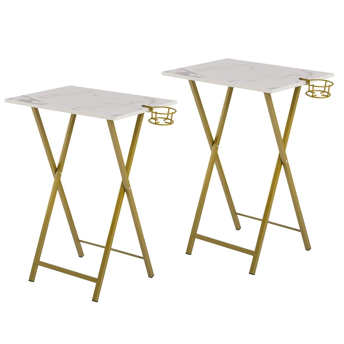 Folding TV Trays Set of 2, Snack Eating Tables with Cup Holder