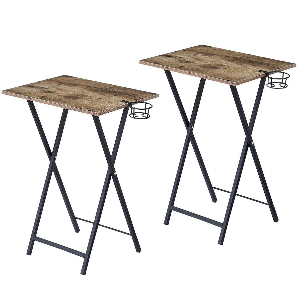 Folding TV Trays Set of 2, Snack Eating Tables with Cup Holder