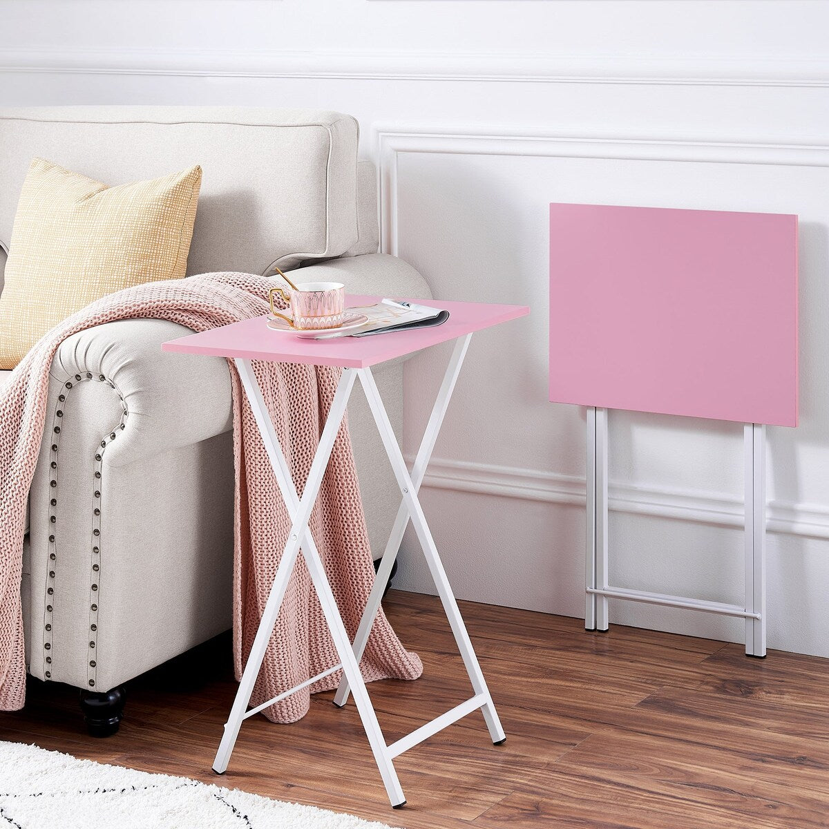 Folding TV Trays Set of 2, Snack Eating Tables with Cup Holder