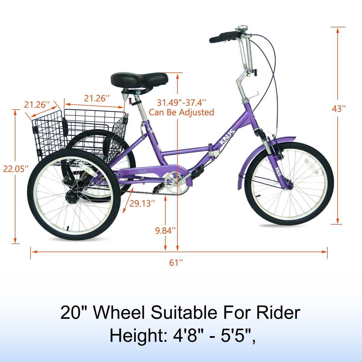 Folding Tricycle Portable Foldable and Perfect for Daily Errands Features a 20in Single Speed Cruiser Trike