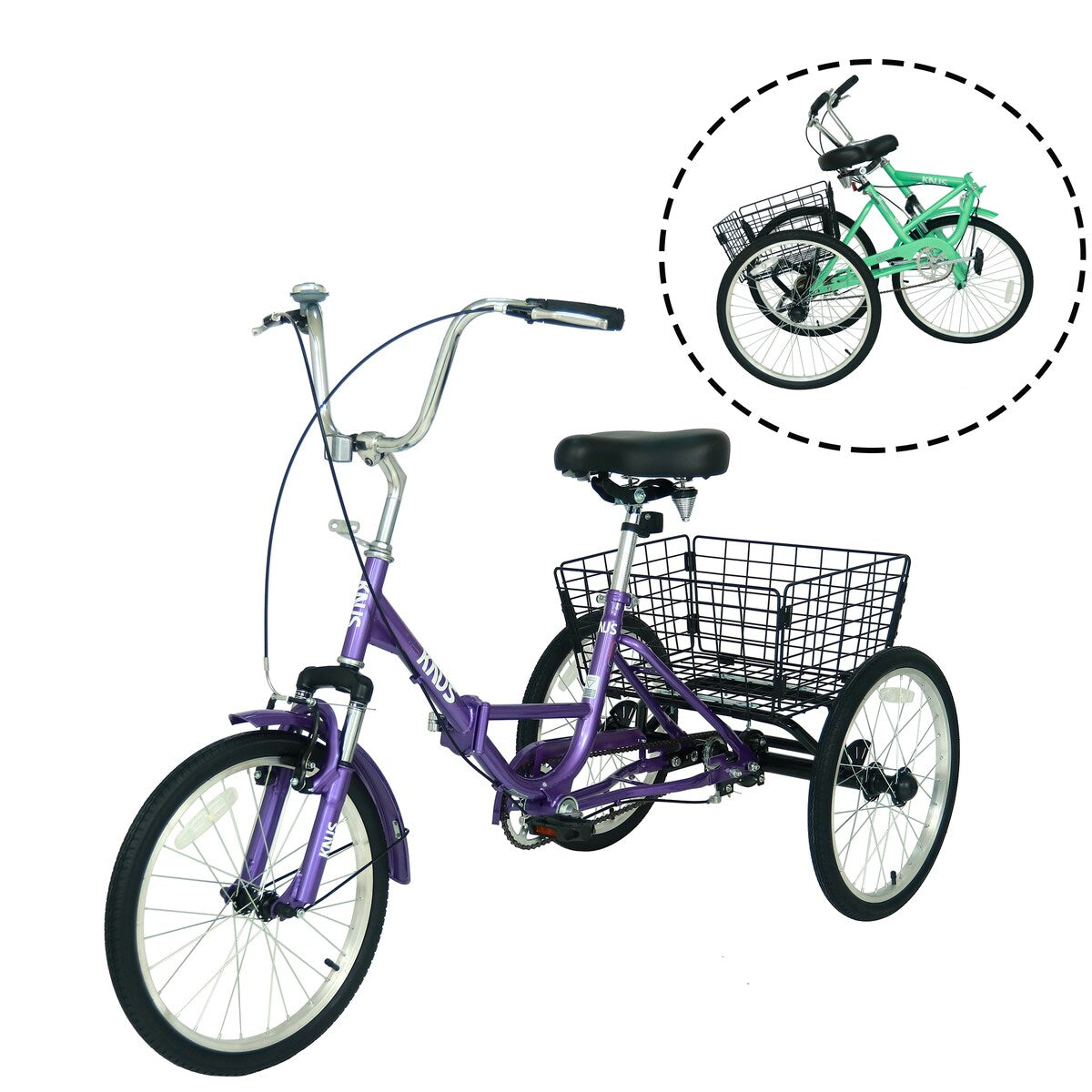 Folding Tricycle Portable Foldable and Perfect for Daily Errands Features a 20in Single Speed Cruiser Trike