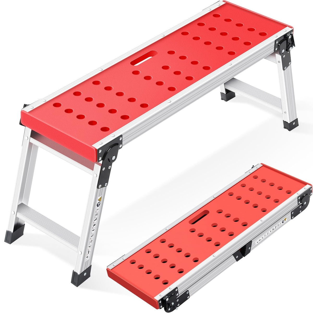 Folding Work Platform, Adjustable Step Ladder with Anti-Slip Feet Cover, Lightweight Stepladder with Safety Lock for Home