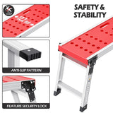 Folding Work Platform, Adjustable Step Ladder with Anti-Slip Feet Cover, Lightweight Stepladder with Safety Lock for Home