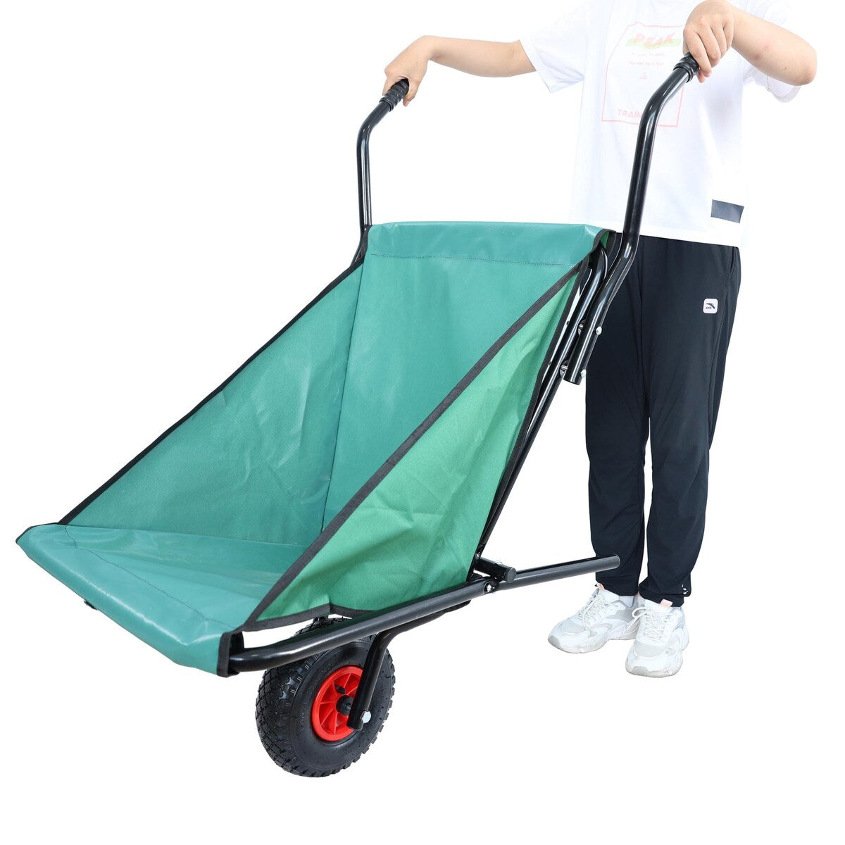 Folding Yard Garden Wheelbarrow， Foldable Lightweight Gardening Oxford Cloth Cart with 10 inch Pneumatic Tire
