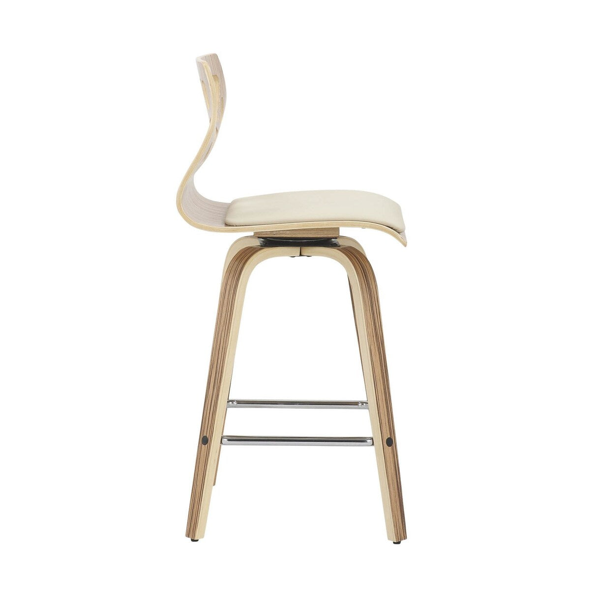 Folia Counter Stool in Zebra Wood and Cream Faux Leather - Set of 2 - 17.5"Lx16"Wx36"H