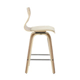 Folia Counter Stool in Zebra Wood and Cream Faux Leather - Set of 2 - 17.5"Lx16"Wx36"H
