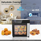 Food Dehydrator 4 Presets Large Capacity 600W Dehydrated Dryer Machine 8 Stainless Steel Trays 48H Timer 165°F Temperature