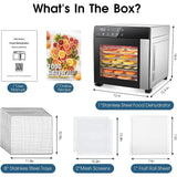 Food Dehydrator 4 Presets Large Capacity 600W Dehydrated Dryer Machine 8 Stainless Steel Trays 48H Timer 165°F Temperature