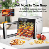 Food Dehydrator 4 Presets Large Capacity 600W Dehydrated Dryer Machine 8 Stainless Steel Trays 48H Timer 165°F Temperature