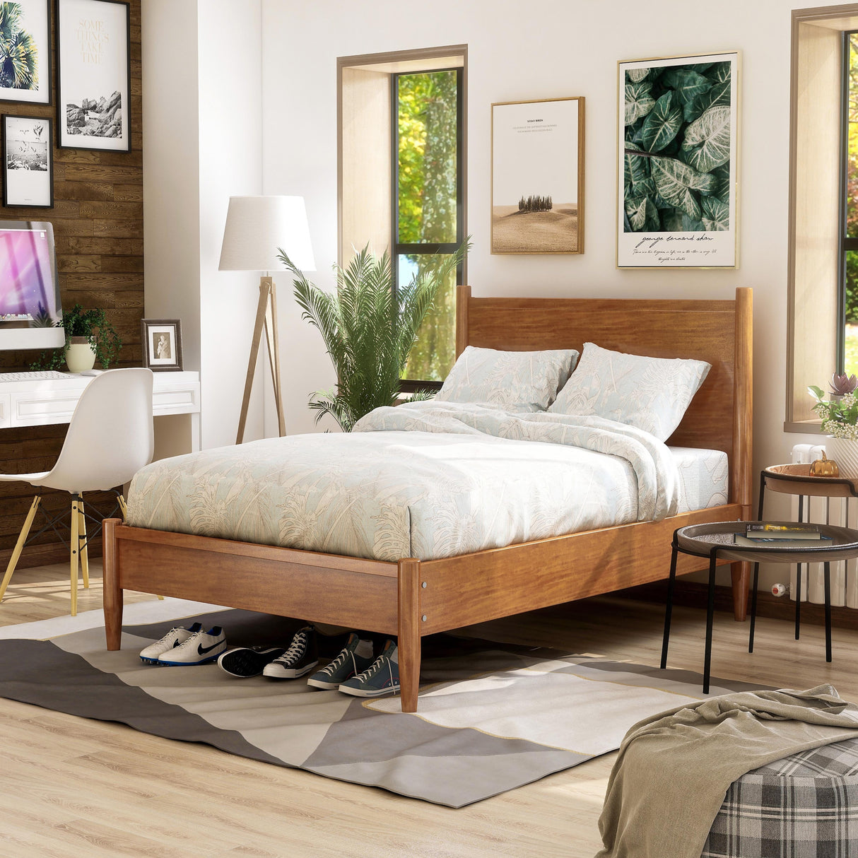 Fopp Mid-century Modern Oak Wood 2-Piece Platform Bedroom Set by Furniture of America