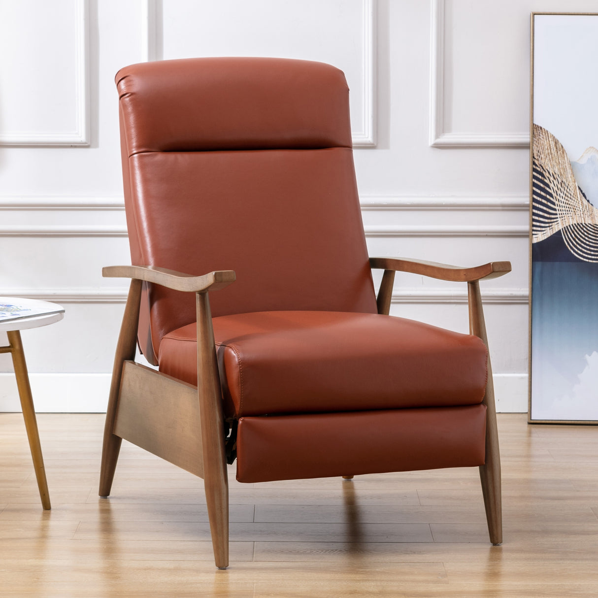 Fordham Top Grain Leather Wood Arm Push Back Recliner by Greyson Living