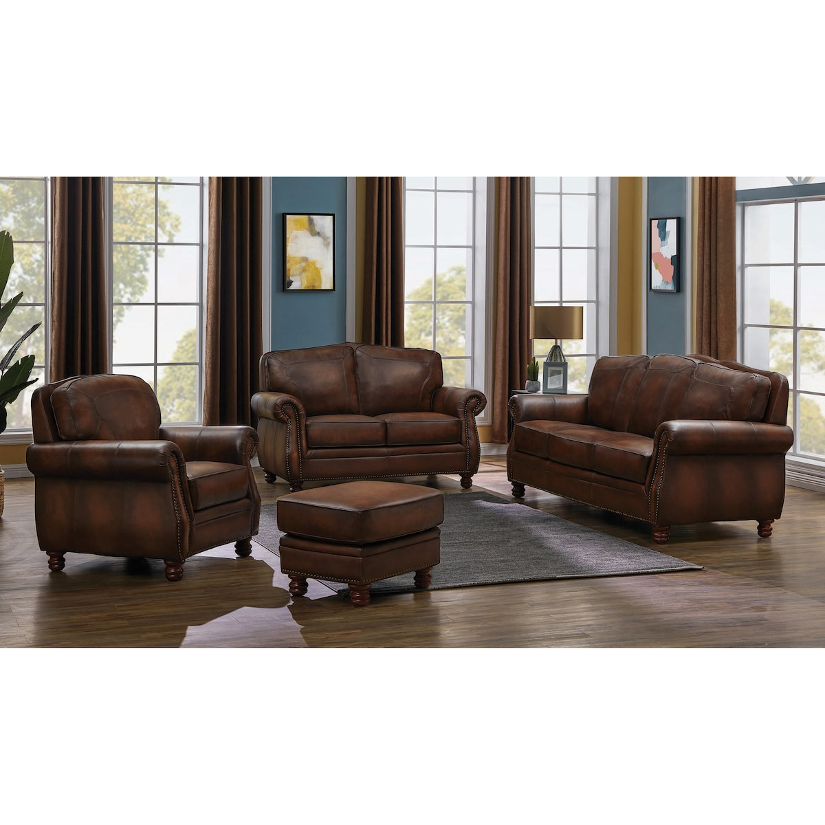 Foreman Hand Rubbed Brown Upholstered Rolled Arm Chair