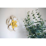 Foreside Home & Garden 7.75 x 7.5 inch White and Yellow Metal Layered Flower Wall Décor