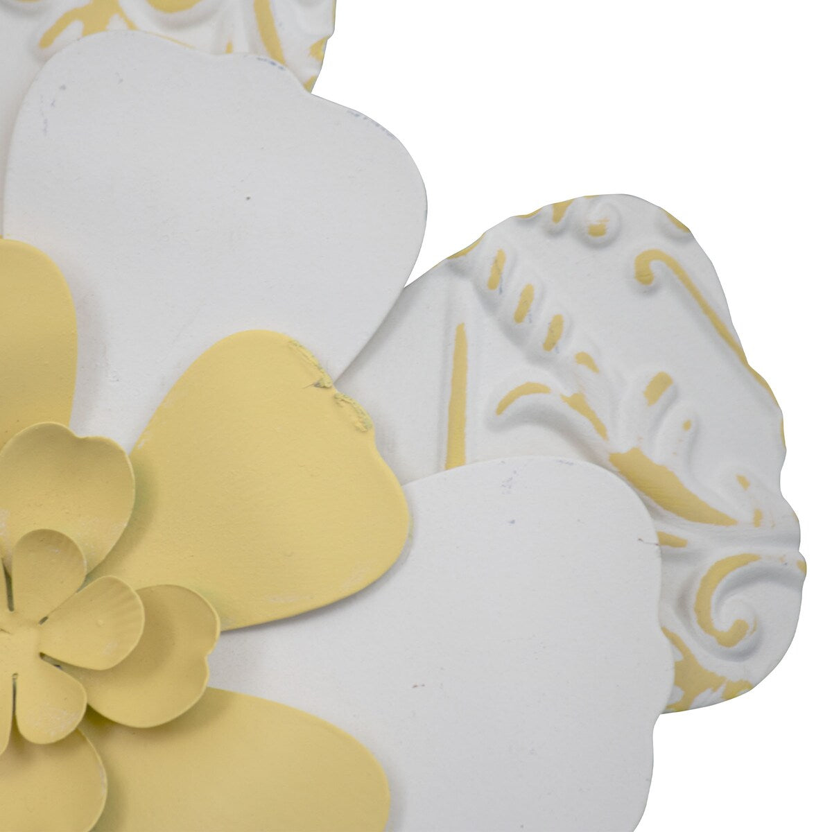 Foreside Home & Garden 7.75 x 7.5 inch White and Yellow Metal Layered Flower Wall Décor
