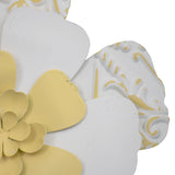 Foreside Home & Garden 7.75 x 7.5 inch White and Yellow Metal Layered Flower Wall Décor