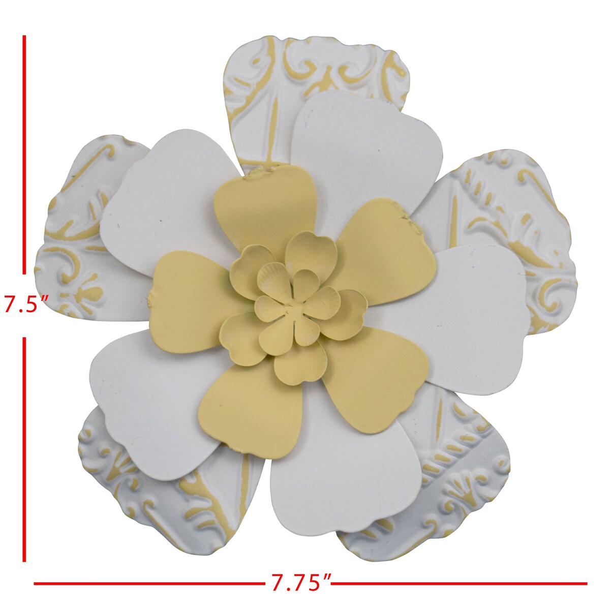 Foreside Home & Garden 7.75 x 7.5 inch White and Yellow Metal Layered Flower Wall Décor