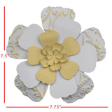 Foreside Home & Garden 7.75 x 7.5 inch White and Yellow Metal Layered Flower Wall Décor