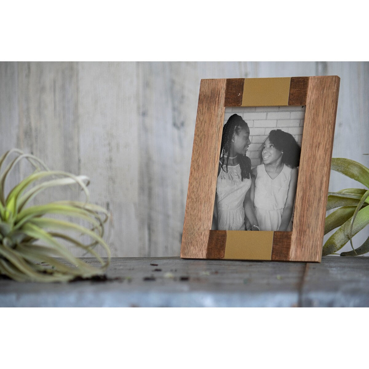 Foreside Home & Garden Brass Striped 5x7 Inch Wood Decorative Picture Frame