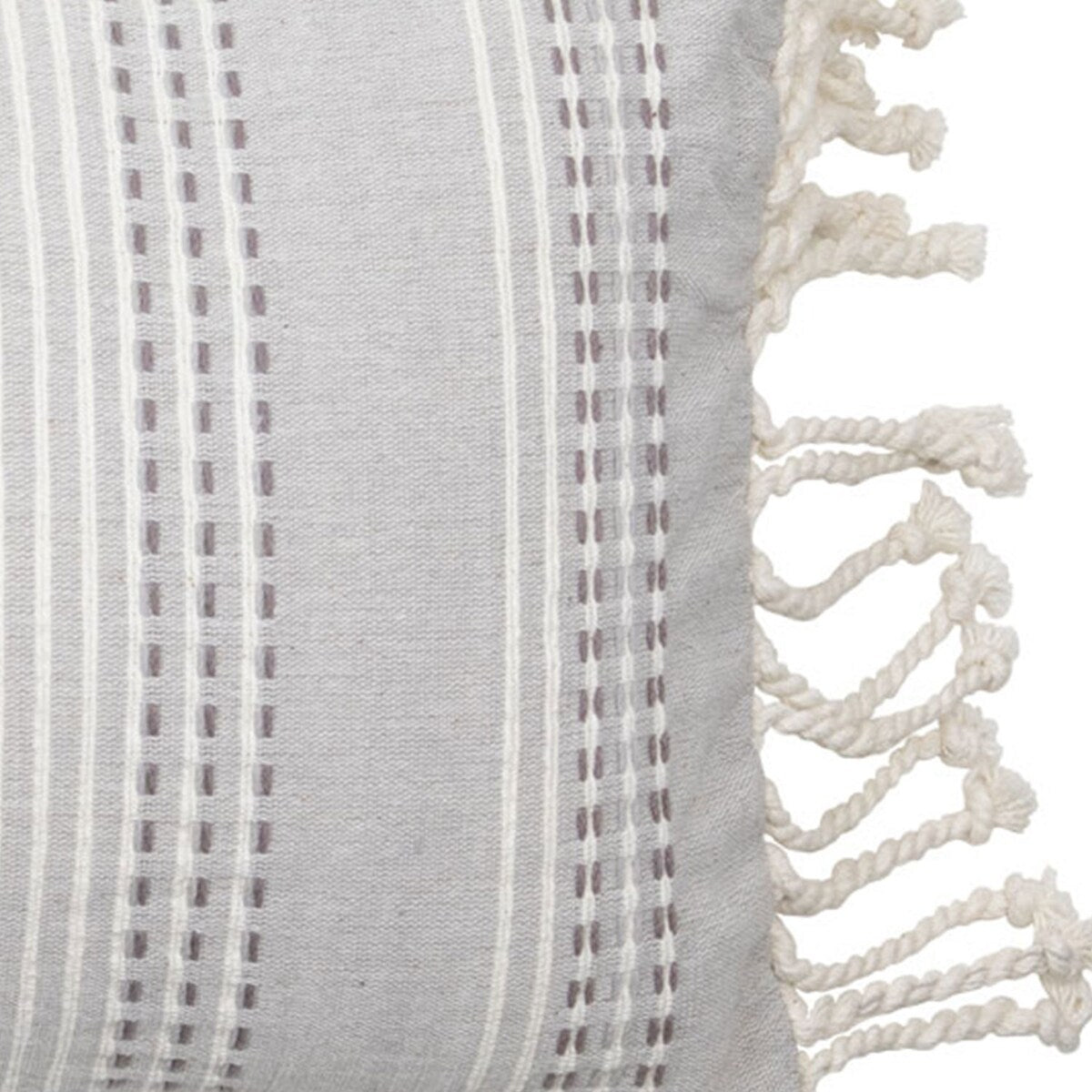 Foreside Home & Garden Gray Hand Woven 14 x 22 inch Decorative Cotton Throw Pillow Cover with Insert and Hand Tied Tassels